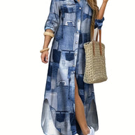 WW | Damen Casual Midi Hemdkleid in Blau