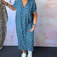 WW | Kurzärmliges Kleid mit Leopardenmuster und V-Ausschnitt