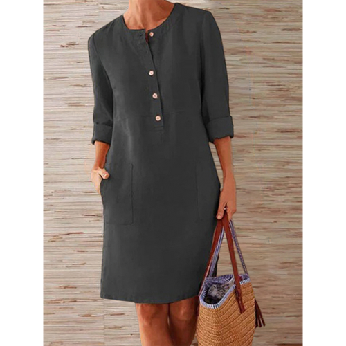 W&W Mode | neues einfarbiges Kleid aus Baumwolle und Leinen