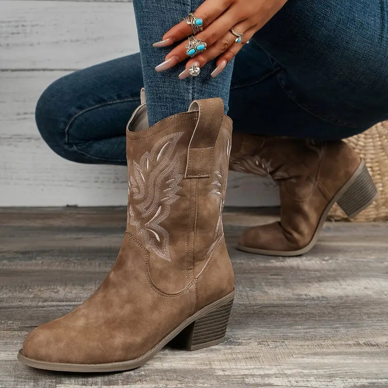WW | Stilvolle Leder-Cowboy Damen Stiefel