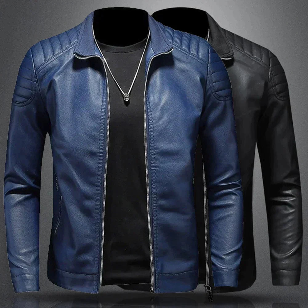 Herren-Motorradjacke aus Leder mit winddichtem Design