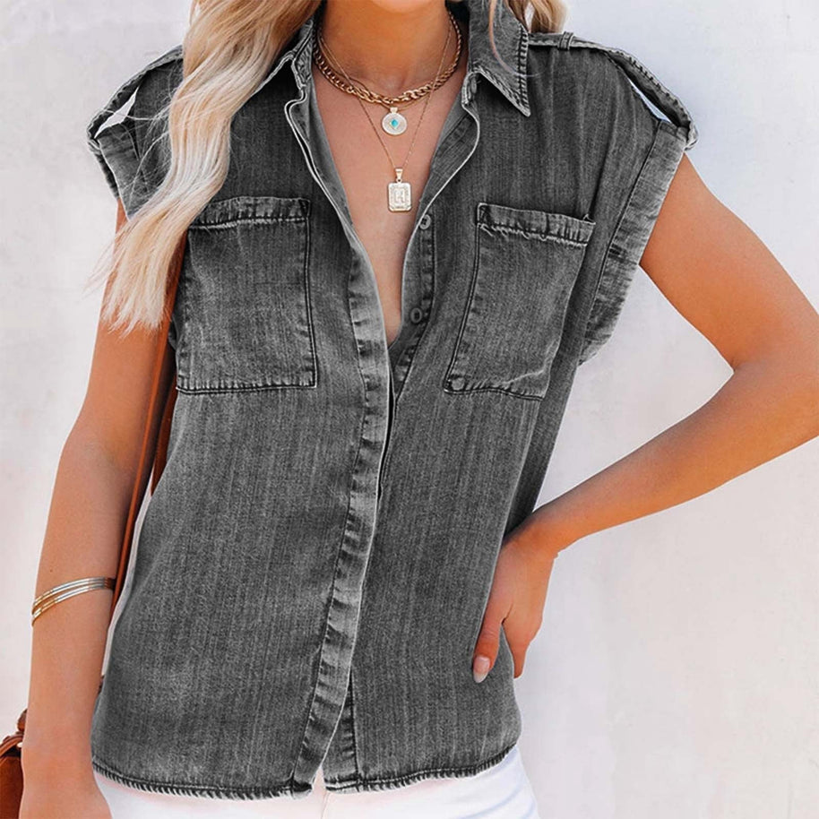 WW | Lässige Damen-Jeansbluse mit Kurzen Ärmeln