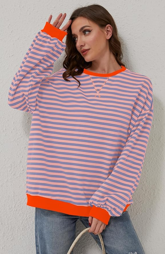 WW | Lässiges Gestreiftes Sweatshirt Mit Kontrastierenden Akzenten Für Damen