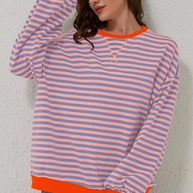 WW | Lässiges Gestreiftes Sweatshirt Mit Kontrastierenden Akzenten Für Damen