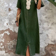 Einfarbiges Kleid aus Baumwolle und Leinen für Damen
