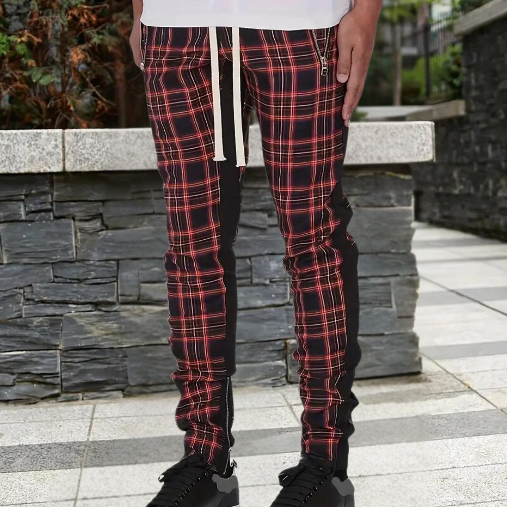 Herrenhose mit Karomuster und Reißverschlusstaschen
