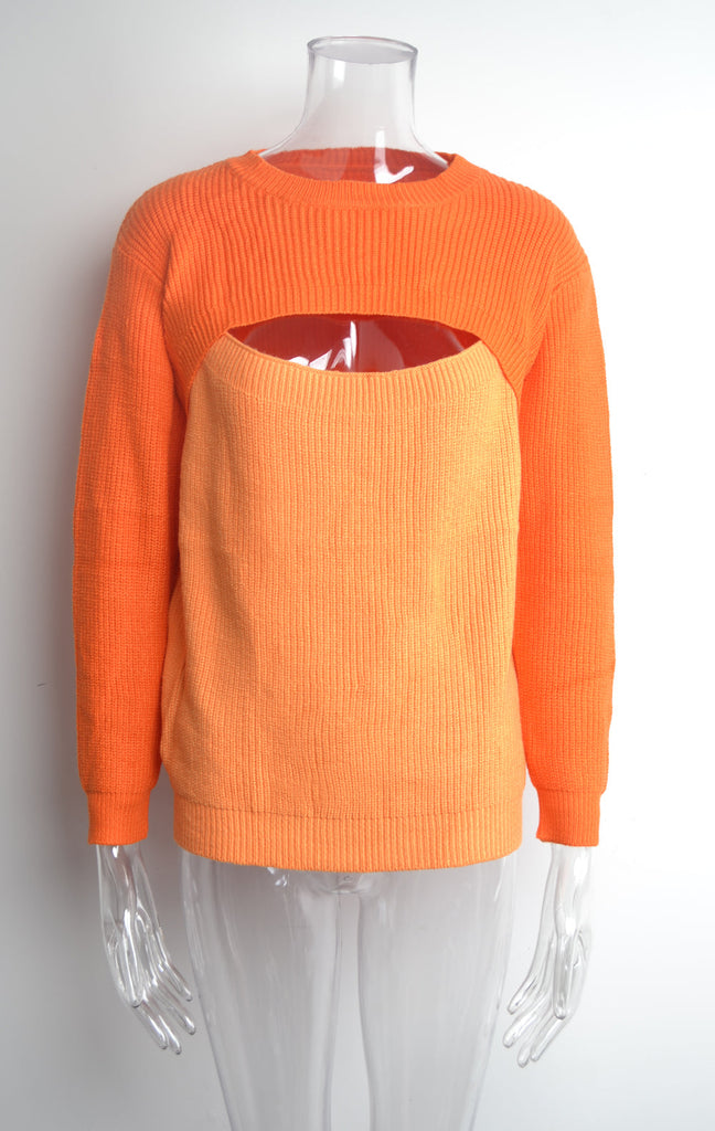 WW | Lässiger Offene Bust Rundhals Pullover
