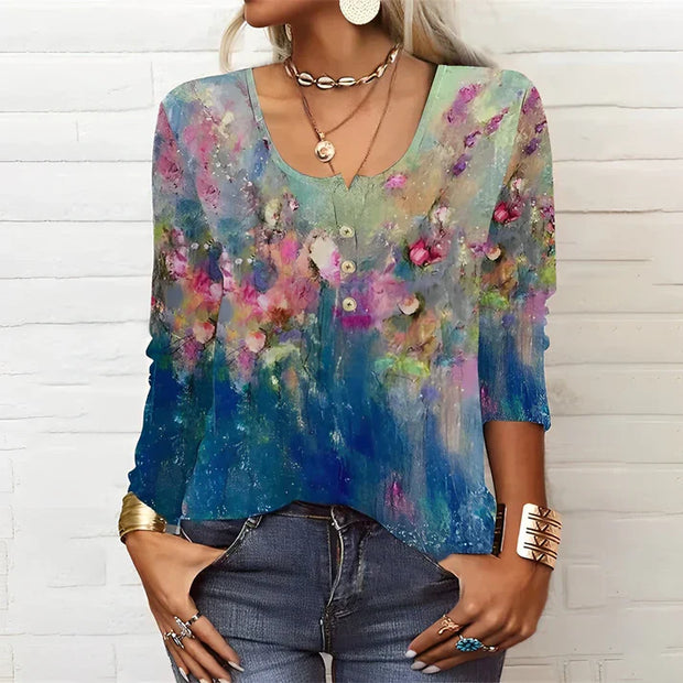 WW | T-Shirt mit Langen Ärmeln und Blumenprint mit Rundhalsausschnitt und Langen Ärmeln