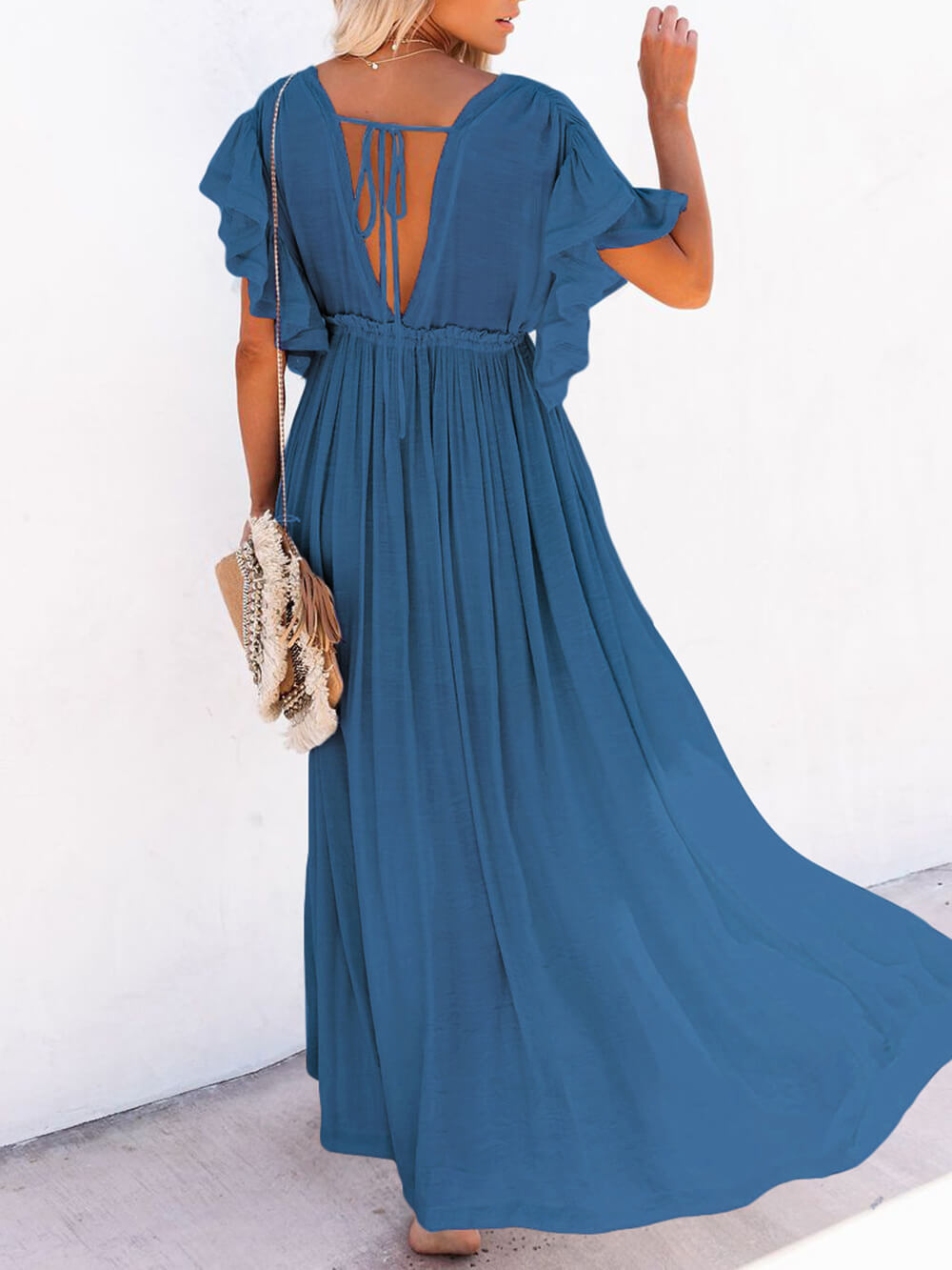 W&W Mode | Stil Maxi Kleid mit Flatterärmeln für Frauen