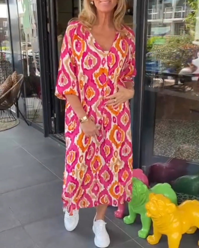 Damen Kleid mit Motivdruck und halben Ärmeln