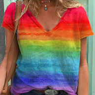 WW | Luftiges T-shirt Mit V-ausschnitt Und Regenbogenmuster