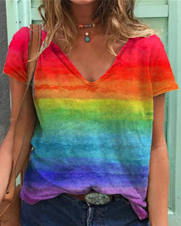 WW | Luftiges T-shirt Mit V-ausschnitt Und Regenbogenmuster