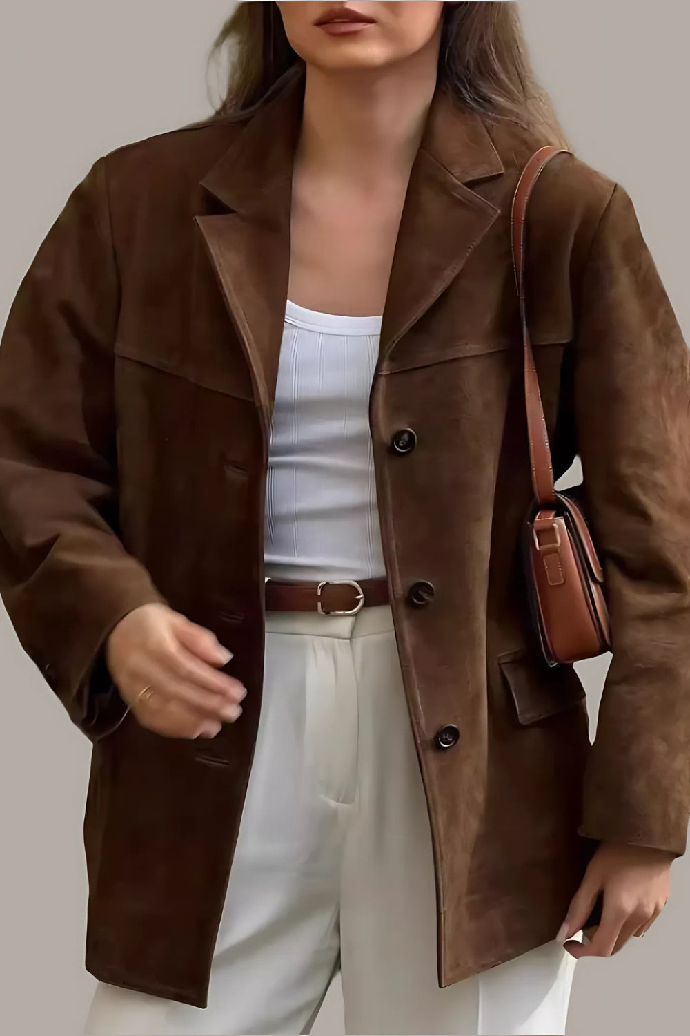 W&W Mode | Damen Wildleder Blazer Klassisch & Lässig Braune Frauenjacke