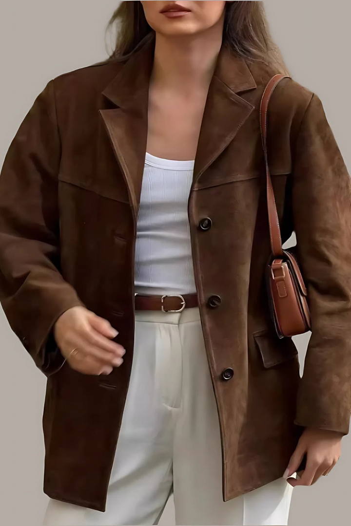 W&W Mode | Damen Wildleder Blazer Klassisch & Lässig Braune Frauenjacke