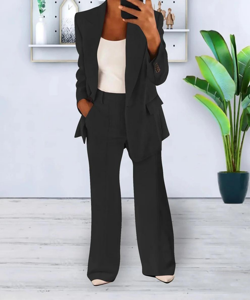 WW | Damen Zweiteiliger Blazer und Weite Hose Satz, Taillierter Schnitt, Formelle Kleidung