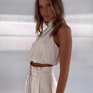 Amarique™ - Unifarbenes Oberteil mit Neckholder-Ausschnitt und Hose mit weitem Bein