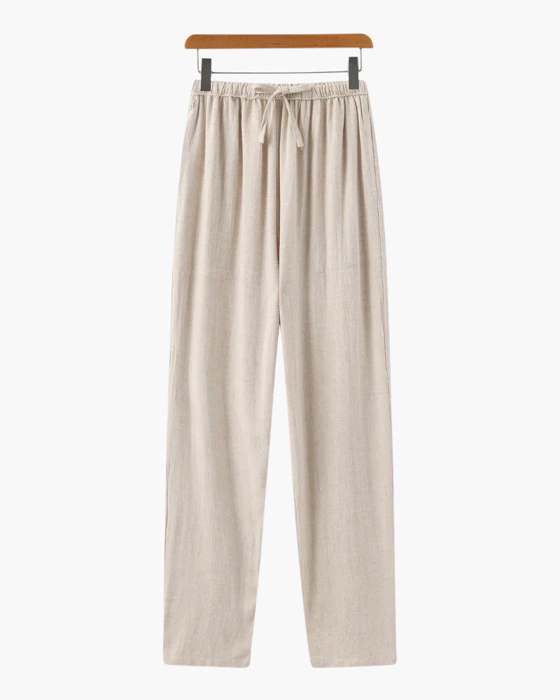 W&W Mode | Leichte Slim Fit Herren Sommer Leinenhose Mit Kordelzug
