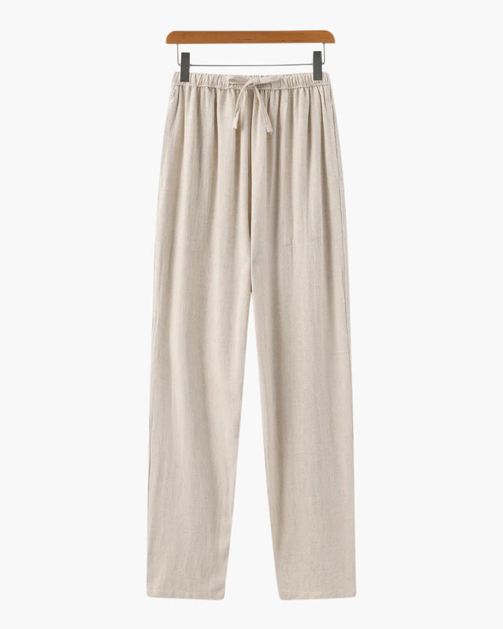 W&W Mode | Leichte Slim Fit Herren Sommer Leinenhose Mit Kordelzug