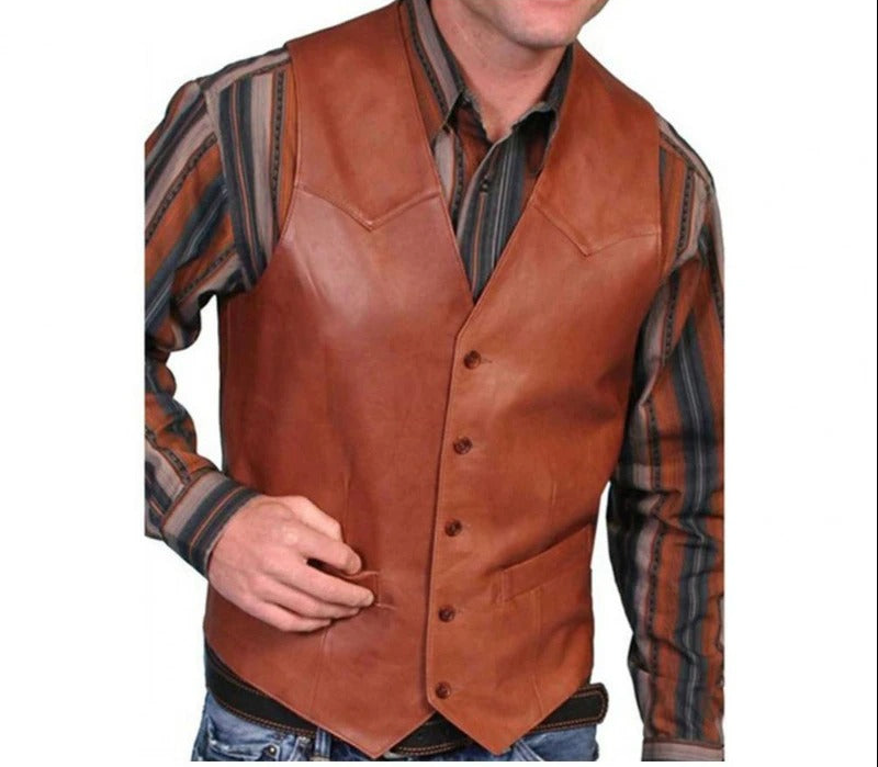 WW | Gilet Klassisch Western Leder Optik Weinlese Weste Für Männer