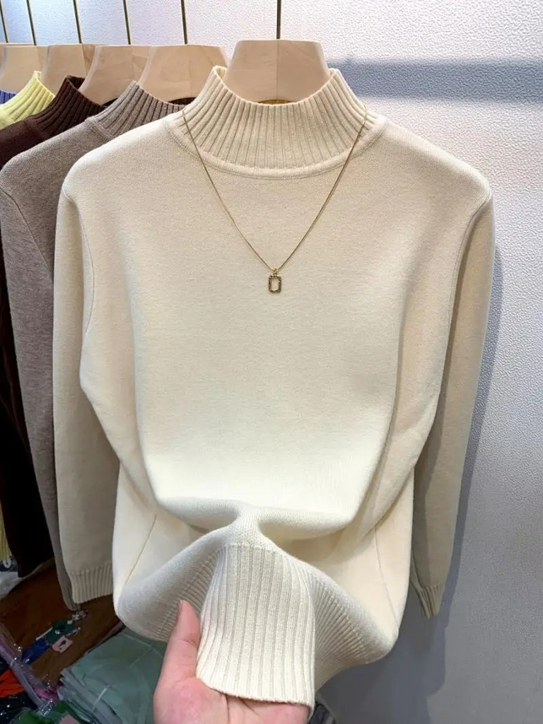 WW | Damen Rollkragenpullover Gerippter Saum Warme Strickwaren Rollkragenpullover Damen