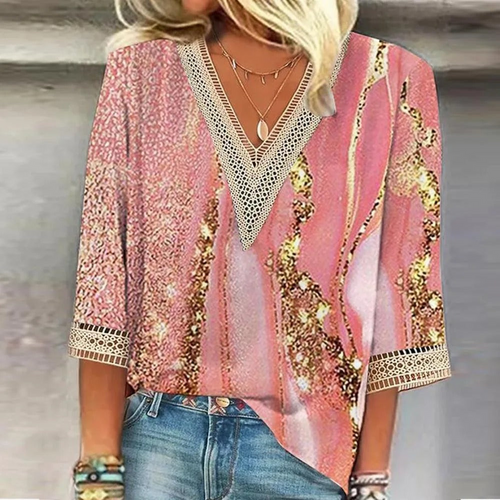 WW | Elegante Damen Top Boho Chic V-Ausschnitt Sommerbluse