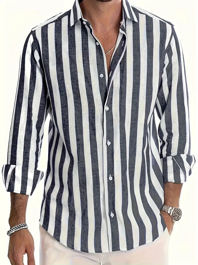 WW | Herren Gestreiftes Hemd Mit Langen Ärmeln Elegantes Shirt Für Männer