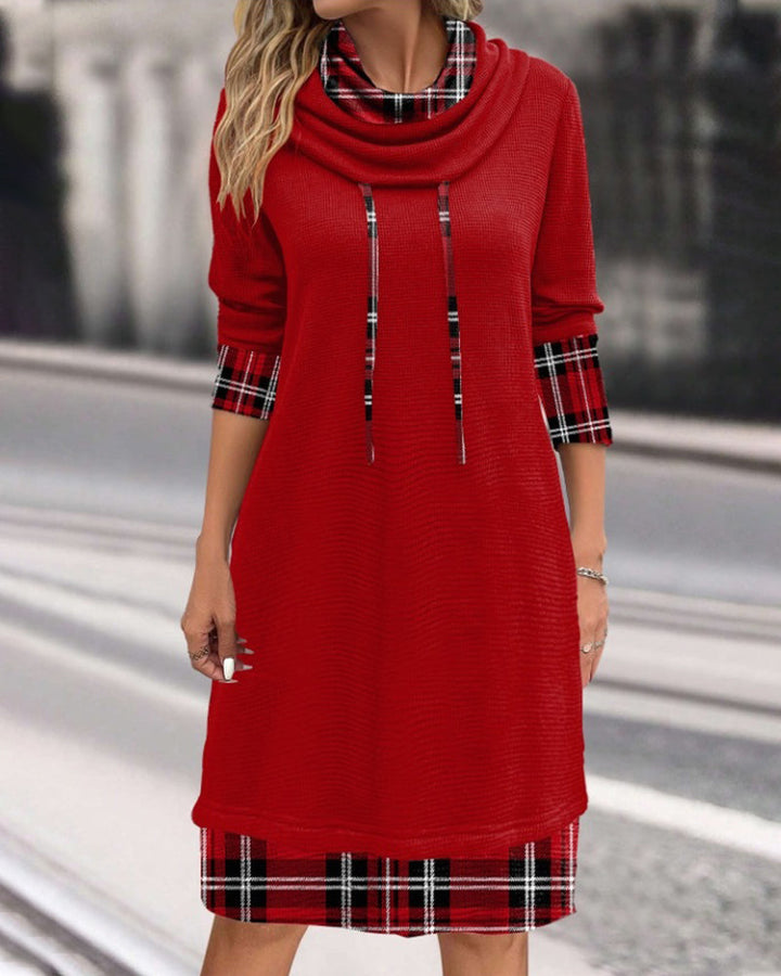 W&W Mode | Klassischer Look Karierte Langarmkleid