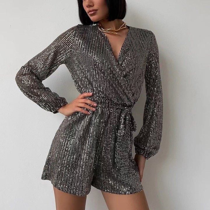 W&W Mode | Moderner Schnitt - Unifarbener Pailletten-Jumpsuit