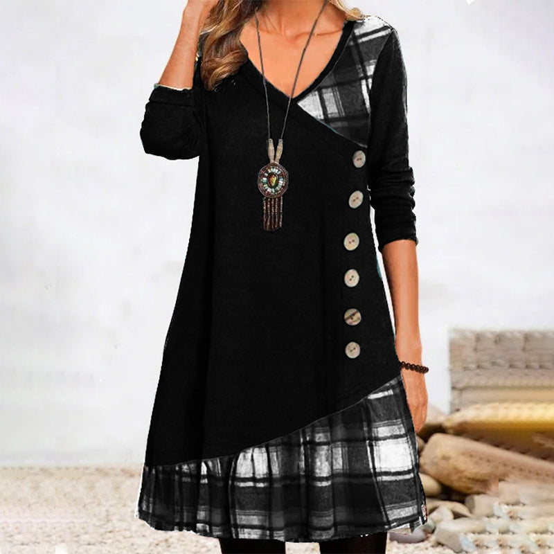 W&W Mode | Langärmeliges Kariertes Kleid