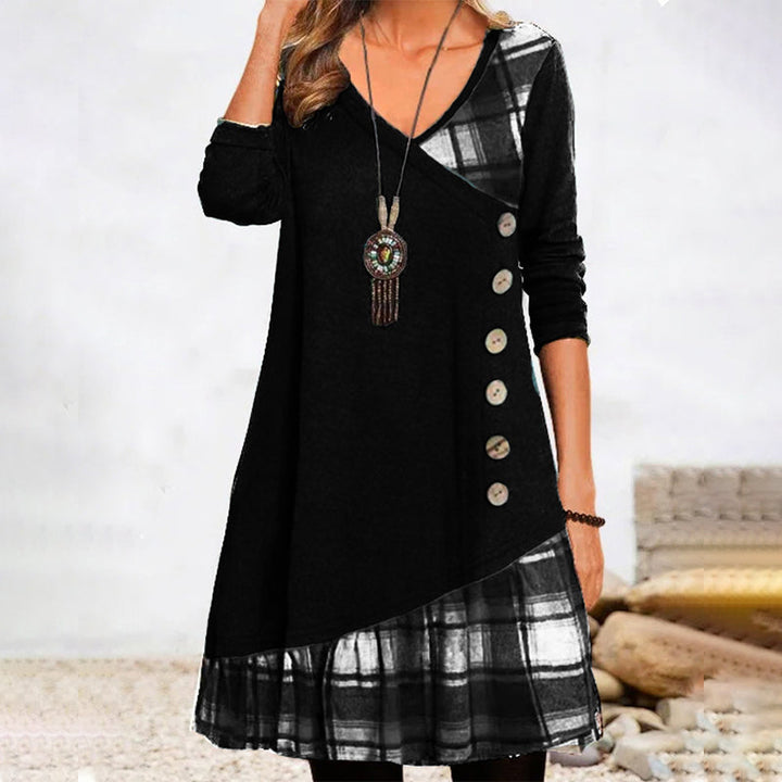 W&W Mode | Langärmeliges Kariertes Kleid
