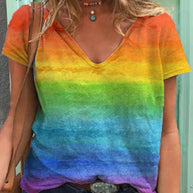 WW | Luftiges T-shirt Mit V-ausschnitt Und Regenbogenmuster
