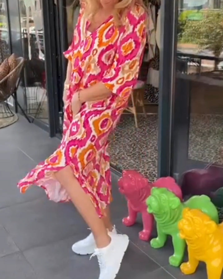 Damen Kleid mit Motivdruck und halben Ärmeln