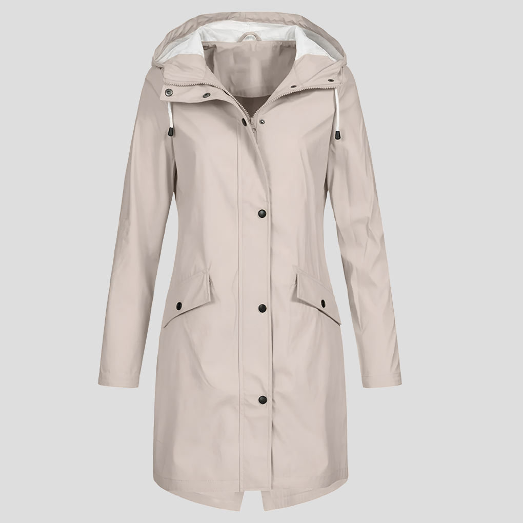 WW | Langer Regenmantel mit Kapuze und Taschen für Damen