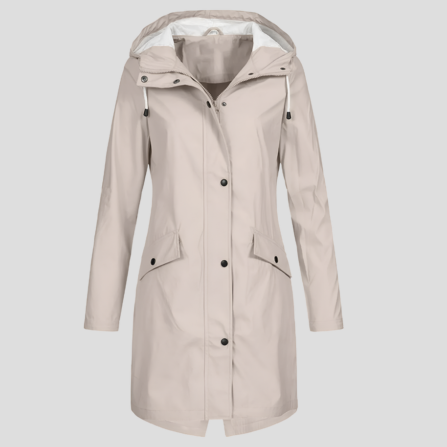 WW | Langer Regenmantel mit Kapuze und Taschen für Damen