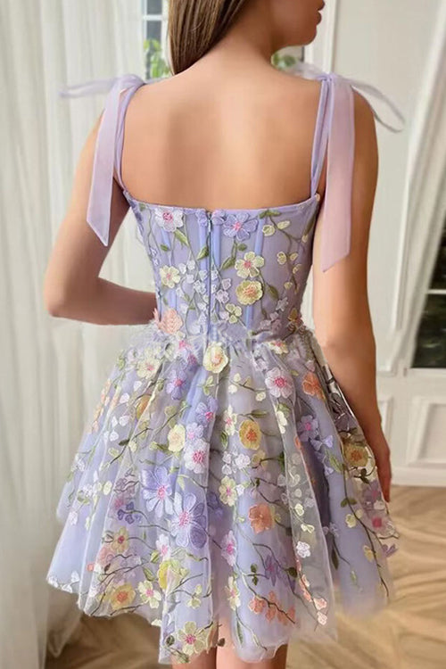 WW | Proof Of Perfection 3D Blume Bestickt Bindeband Mini Kleid