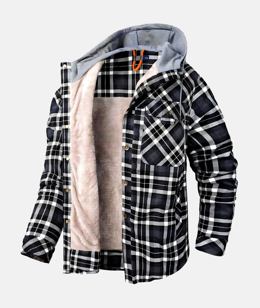 WW | Kariertes Flanelljacke mit Kapuze und Futter aus Kunstfell