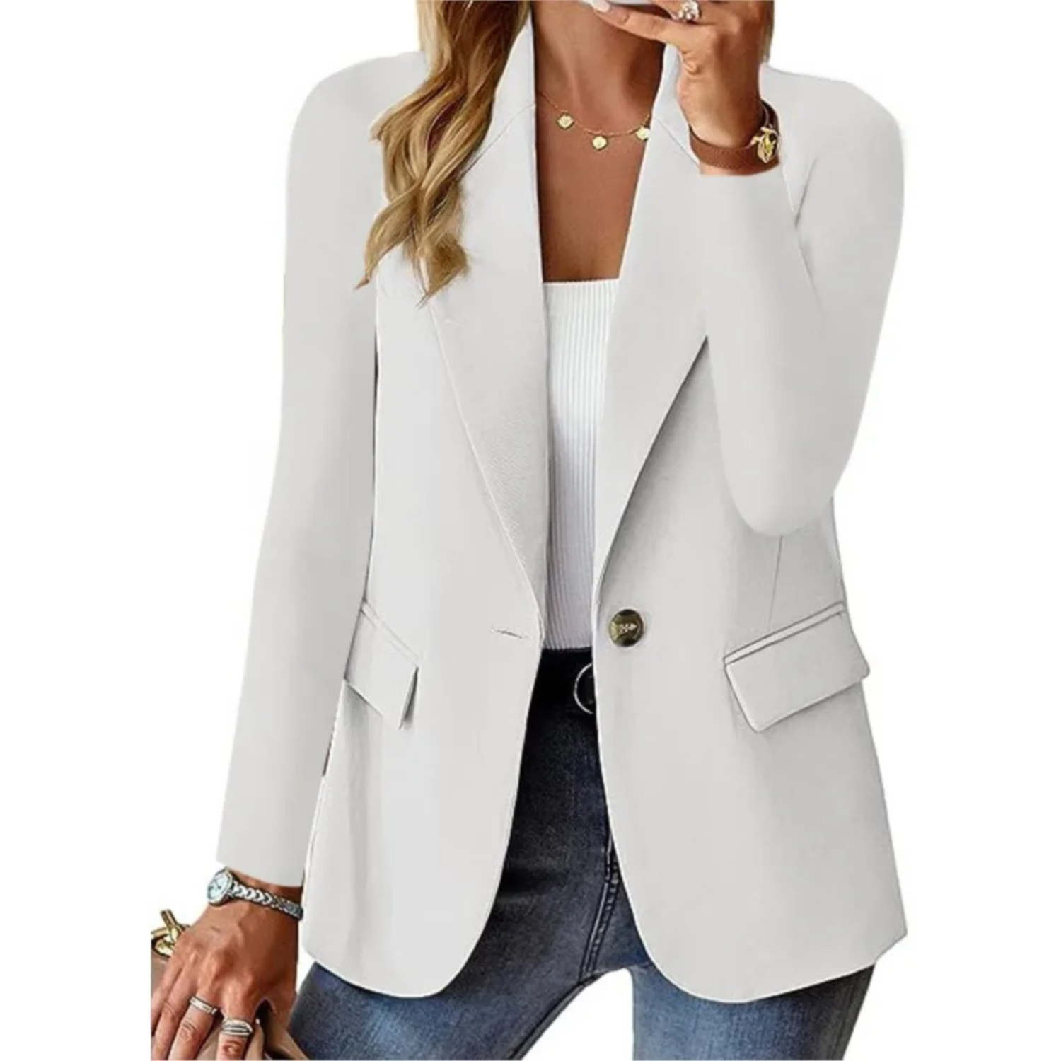 WW | lässig enge langärmlige Jacke mit Schnalle, Damen Blazer