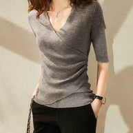 WW | Casual V-Ausschnitt Unifarben Stricktop Grün