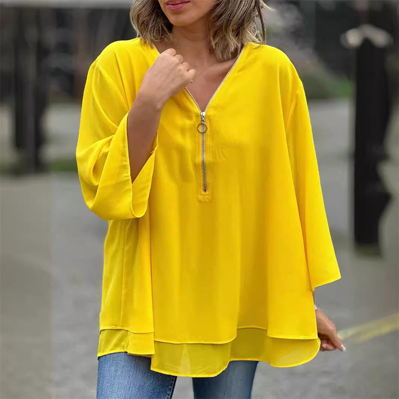 WW | Chiffon Reißverschlussoberteil V-Ausschnitt