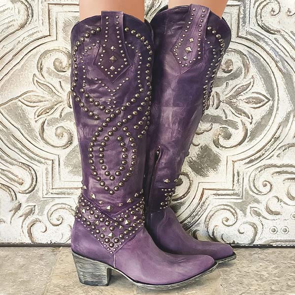 Damen-Cowboystiefel mit Absatz und strapazierfähiger Gummisohle