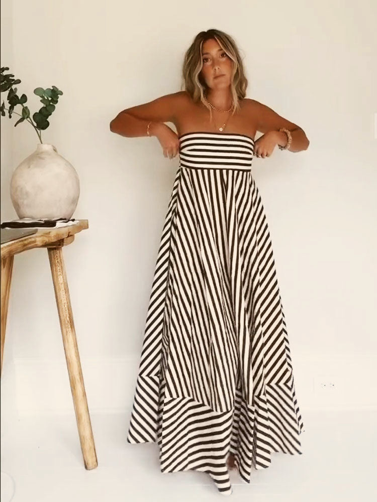 WW | Trägerloses Gestreiftes Maxikleid für Frauen