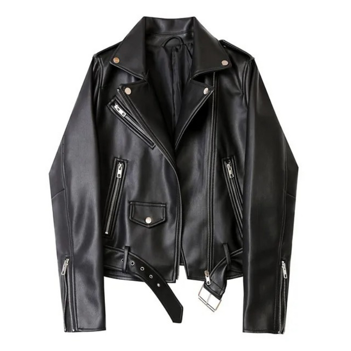W&W Mode | Damen-Biker-Lederjacke mit Reißverschlüssen und Gürtel