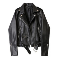 WW | Damen-Biker-Lederjacke mit Reißverschlüssen und Gürtel