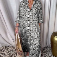 WW | Vintage Bedrucktes Maxikleid mit Reverstaschen