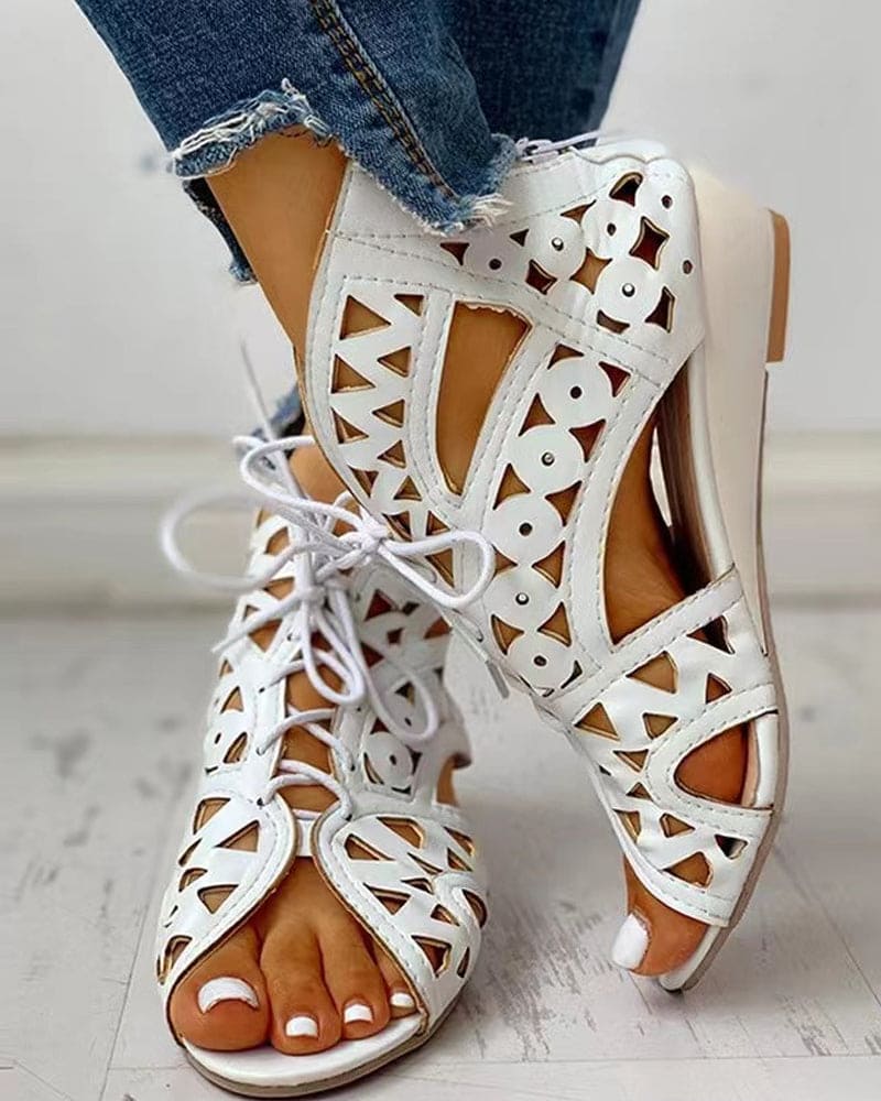 WW | Flache Sandalen Im Ethnischen Stil Mit Aussparung