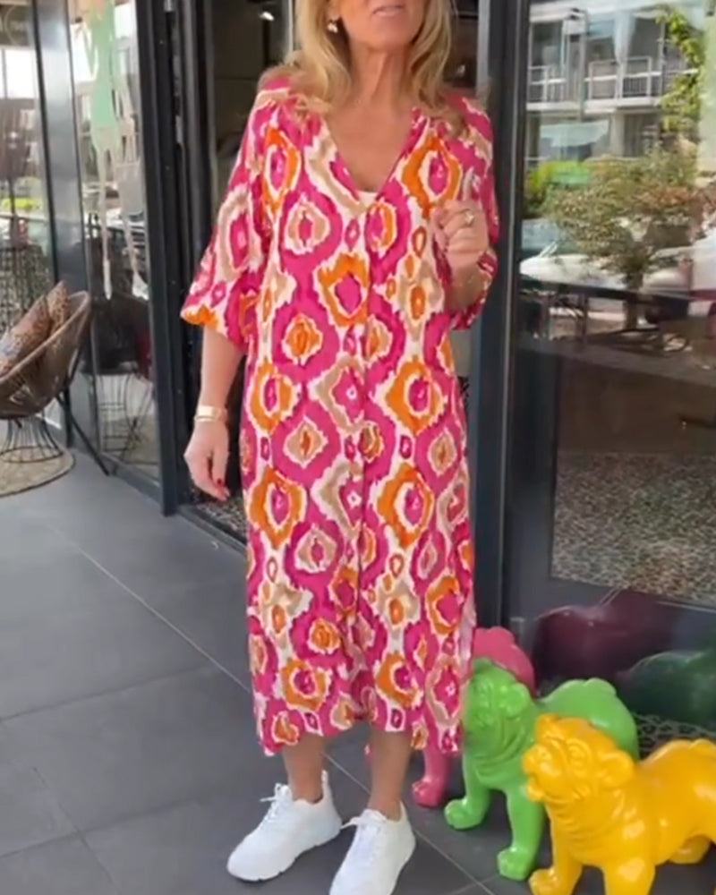 Damen Kleid mit Motivdruck und halben Ärmeln