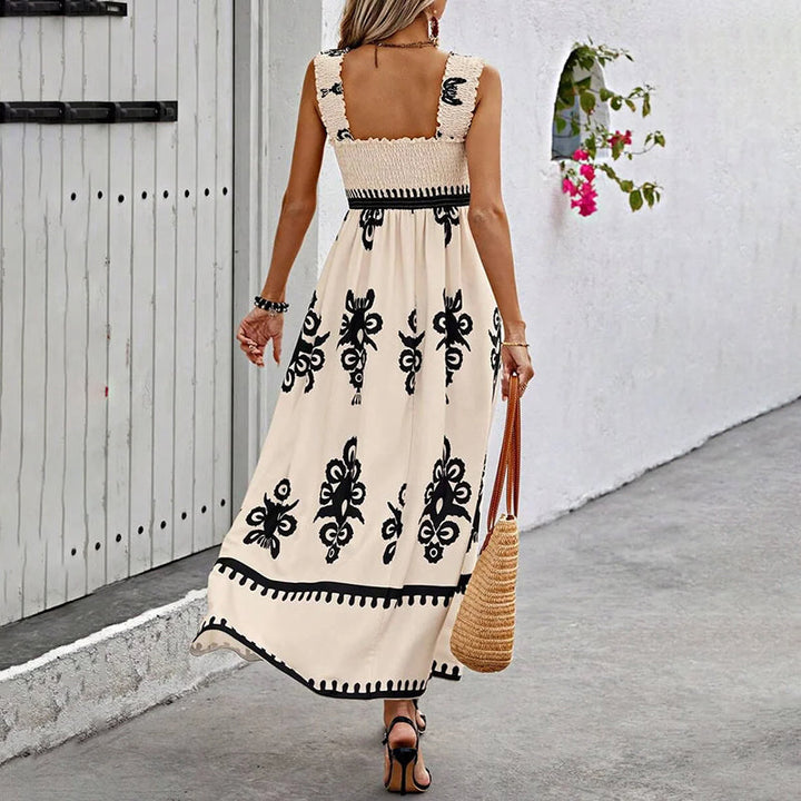 W&W Mode Retro Kleid | Langes Kleid mit Retro-Druck und Schulterriemen