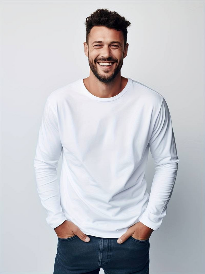 W&W Mode | Herren Langarm T-Shirt Einfaches Design Pullover Für Männer