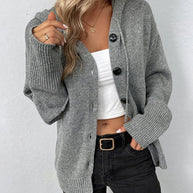 Corina™ - Einfarbige Strickjacke mit Kapuze und Schnürsenkeln