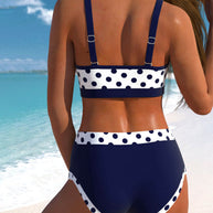 WW | Patchwork-Bikini mit Hoher Taille und Punkten